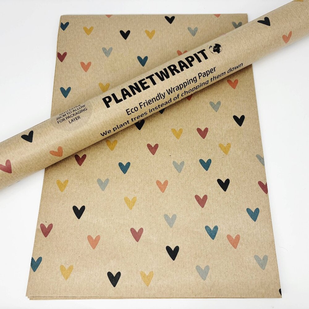 Colorful Hearts Recycled Kraft Wrapping Paper Gift Wrap